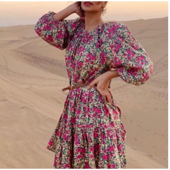 Zara Floral Puff Sleeve Mini Dress Pink Size L / Pristine - Picture 4 of 9